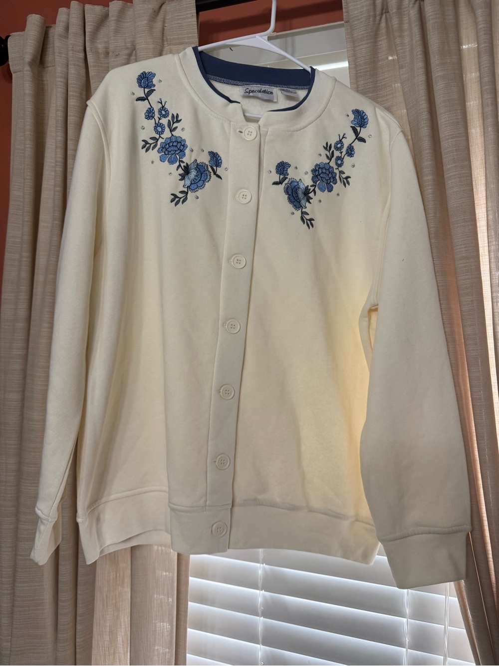 Special Moments Cream Cardigan with Blue Floral Embroidery